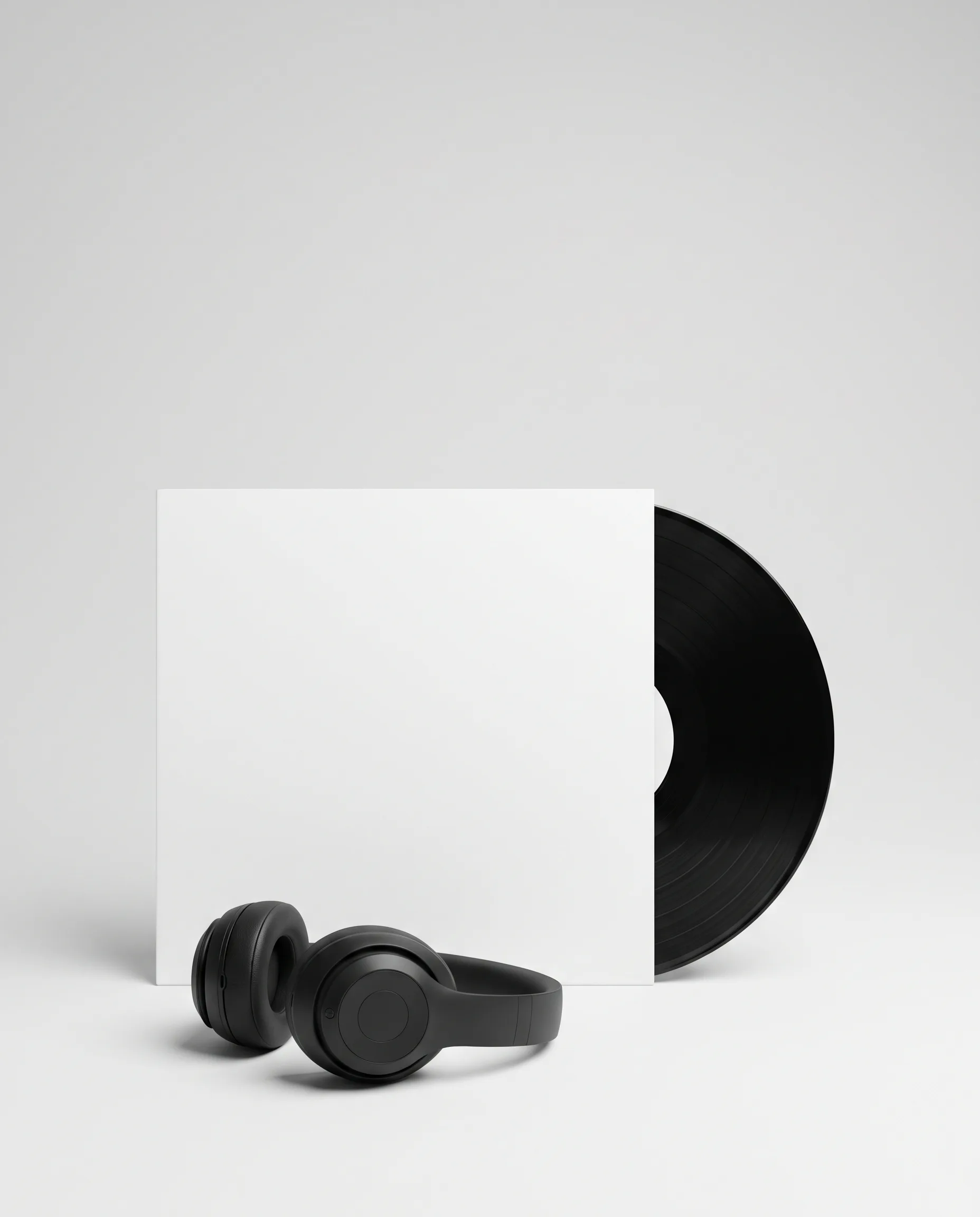 Un vinyle dans sa pochette blanche et un casque