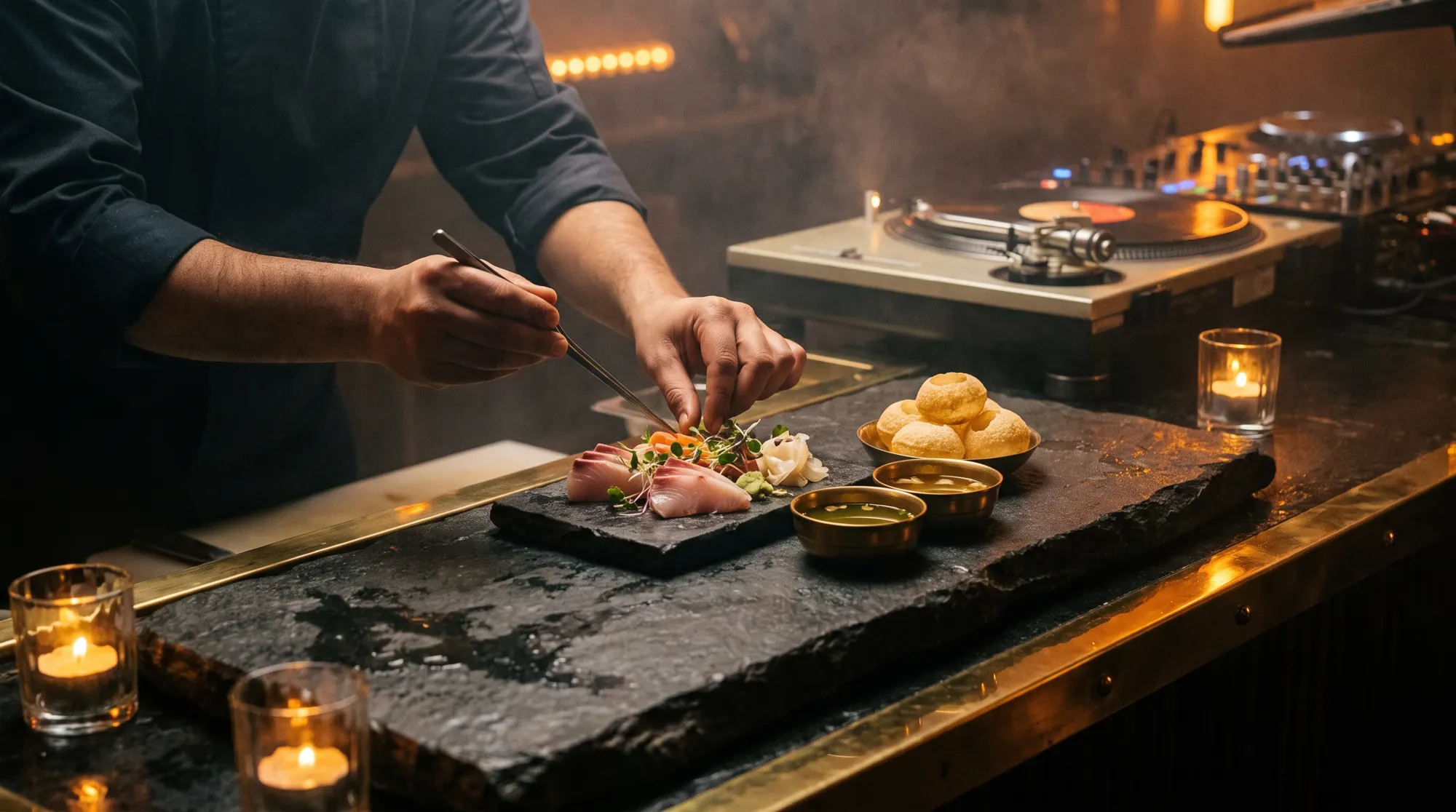 Un chef invité dresse des sashimis